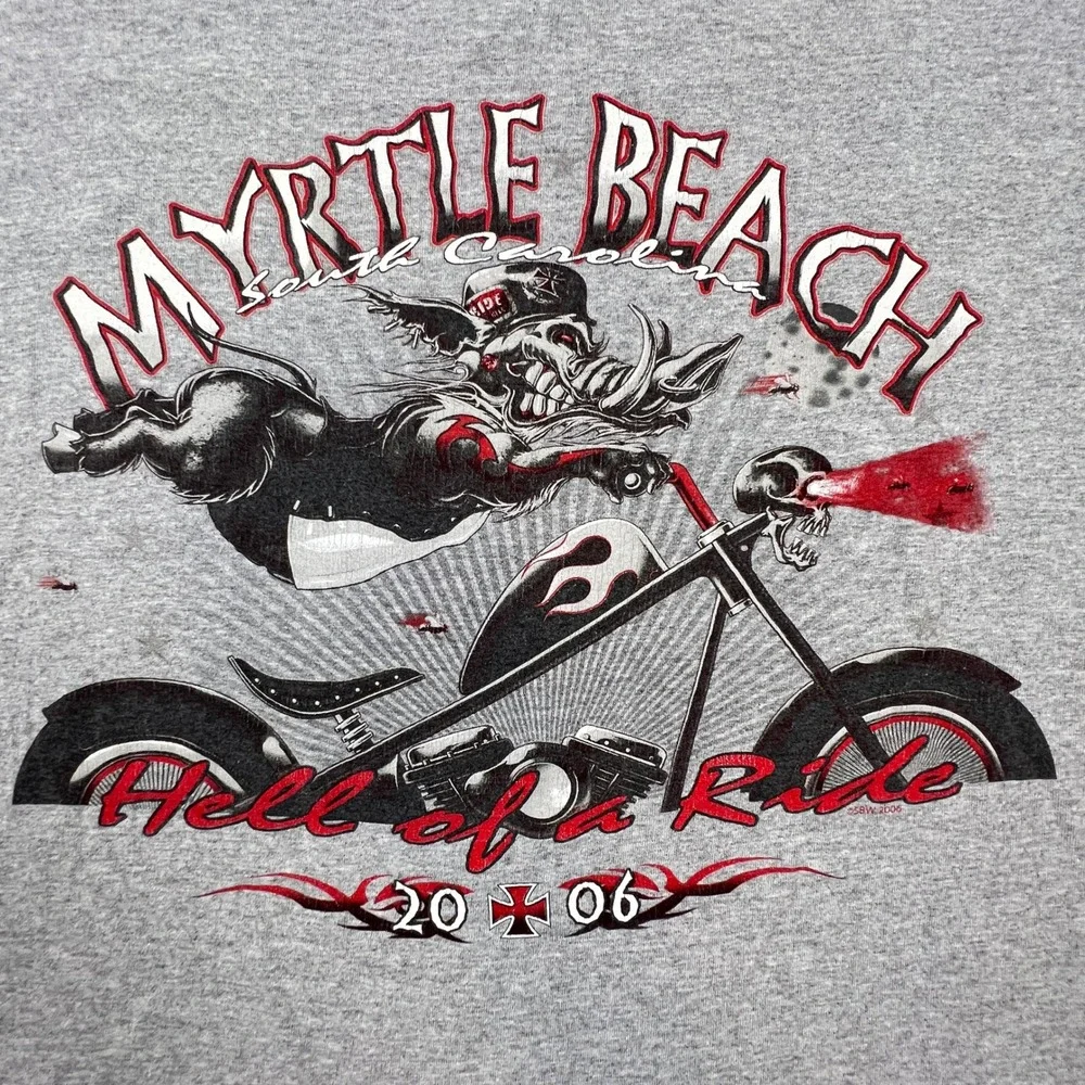 Delta T-Shirt Mens 2XL Gray Myrtle Beach 2006 Hell of a Ride Biker Graphic Tee